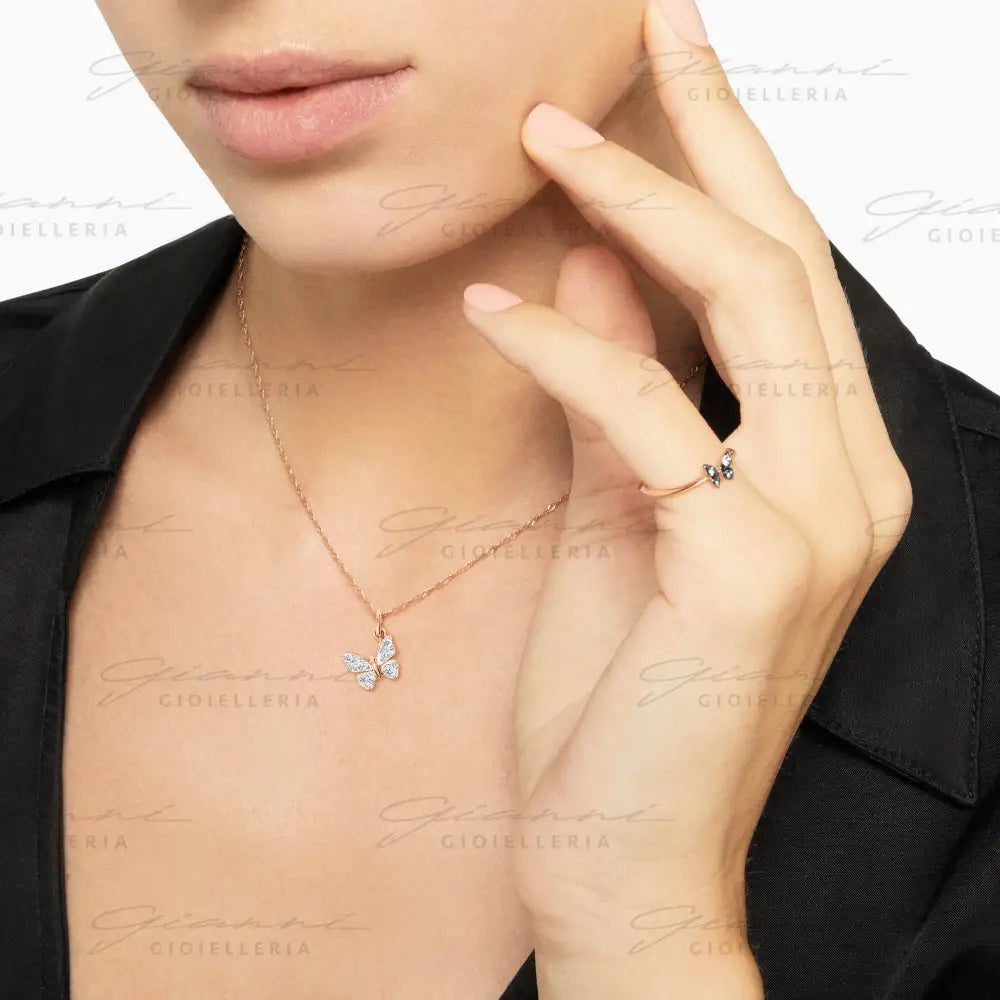 Ciondolo DoDo - Farfalla oro rosa & diamanti bianchi Charm