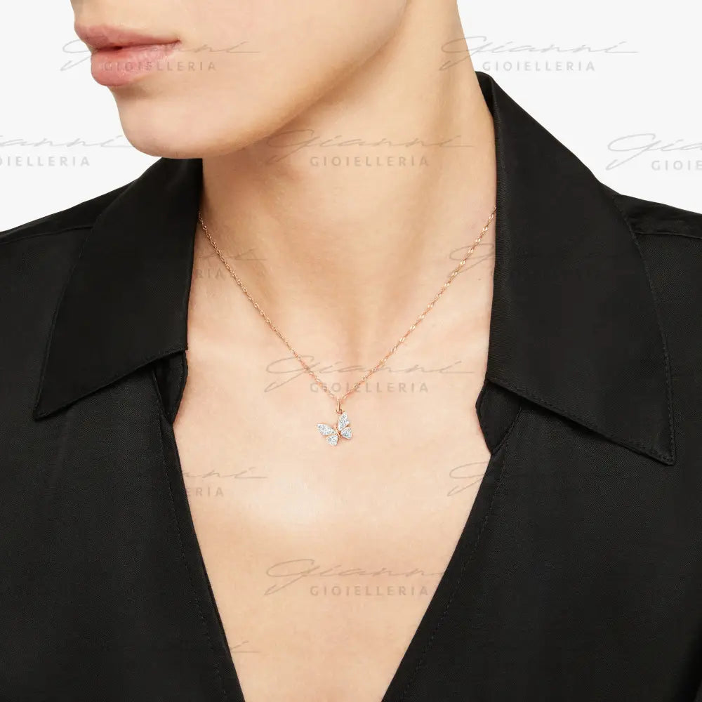Ciondolo DoDo - Farfalla oro rosa & diamanti bianchi Charm