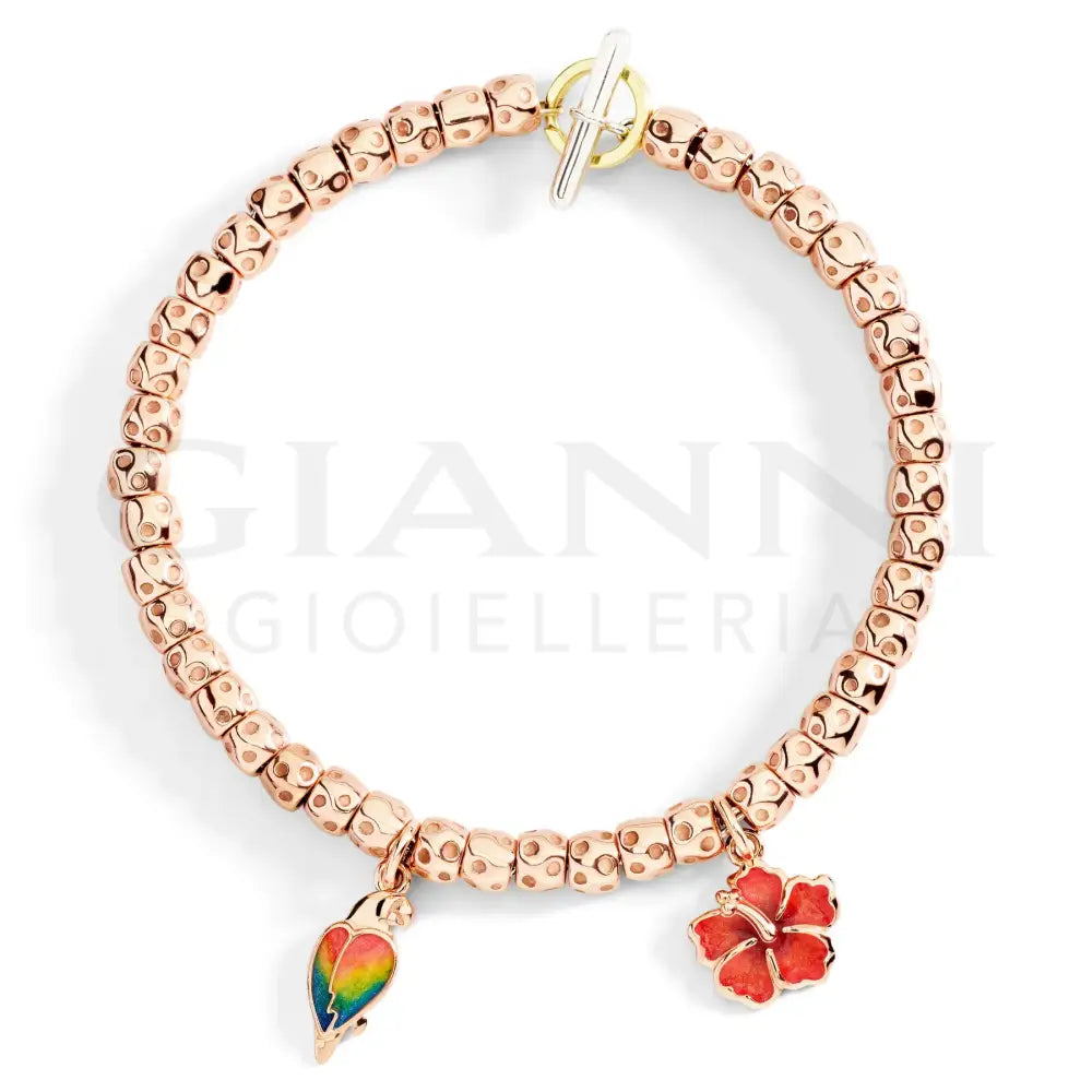 Ciondolo DoDo - Fiore ibisco oro rosa e smalto Charm