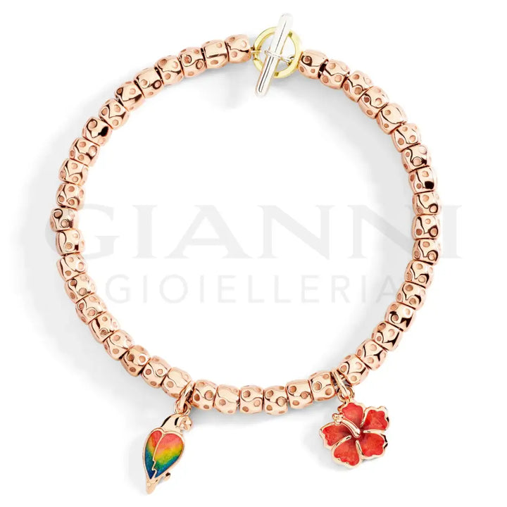 Ciondolo DoDo - Fiore ibisco oro rosa e smalto Charm