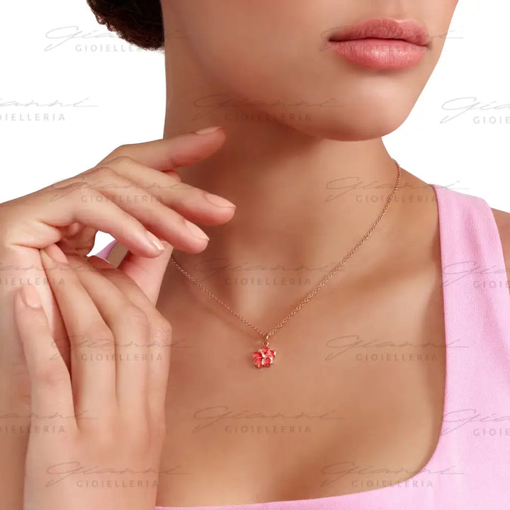 Ciondolo DoDo - Fiore ibisco oro rosa & smalto Charm