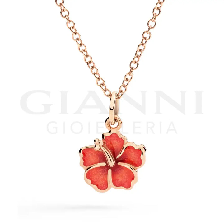 Ciondolo DoDo - Fiore ibisco oro rosa & smalto Charm
