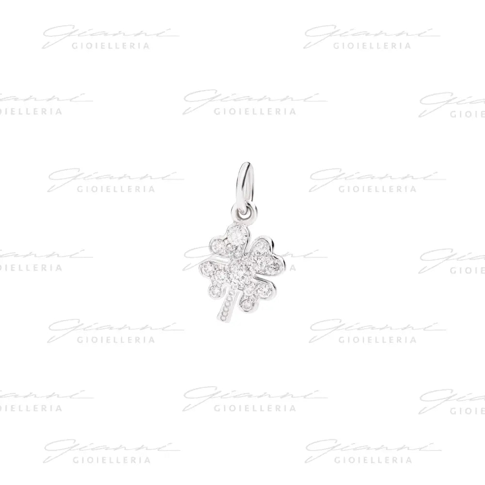 Ciondolo DoDo - Quadrifoglio oro bianco & diamanti Charm