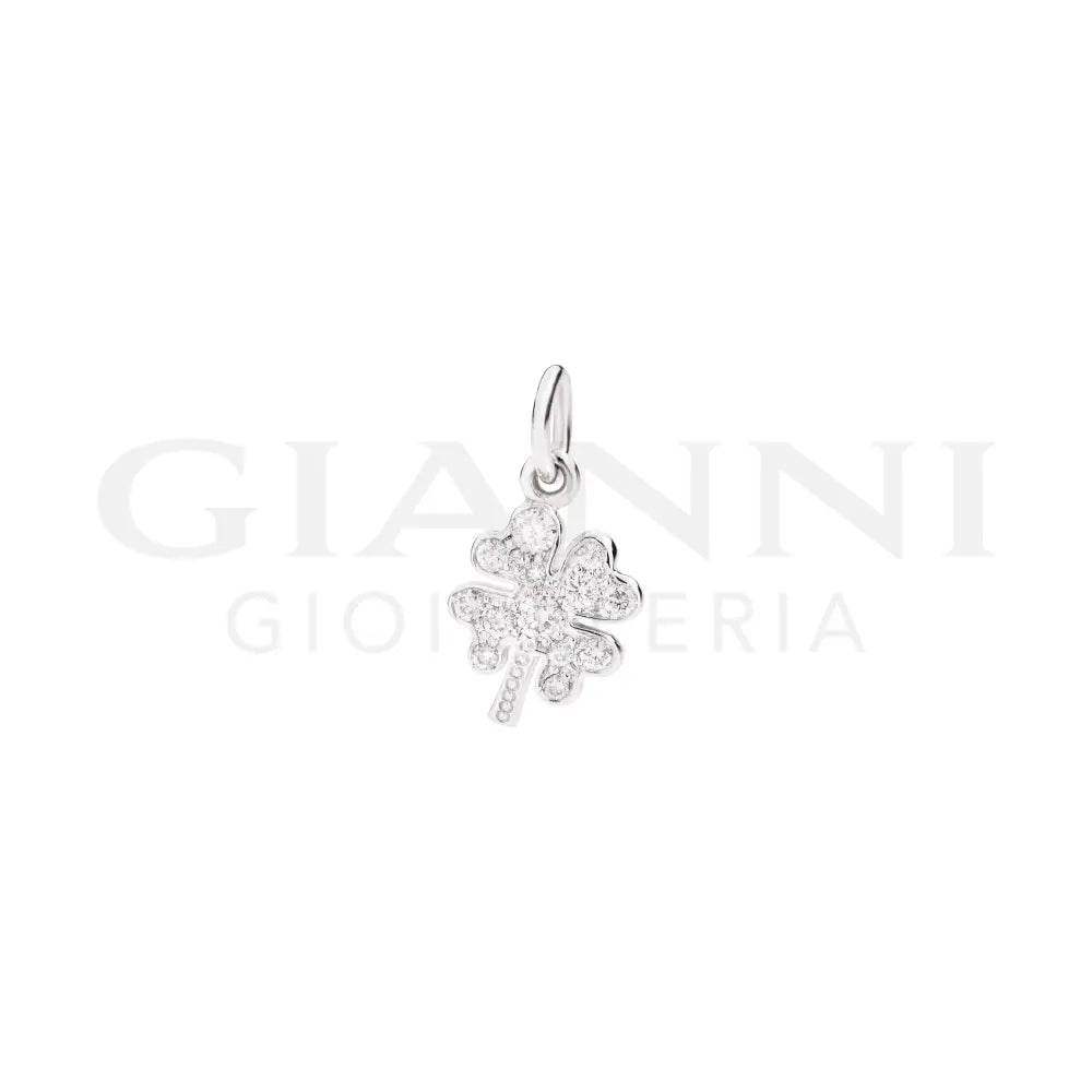 Ciondolo DoDo - Quadrifoglio oro bianco & diamanti Charm