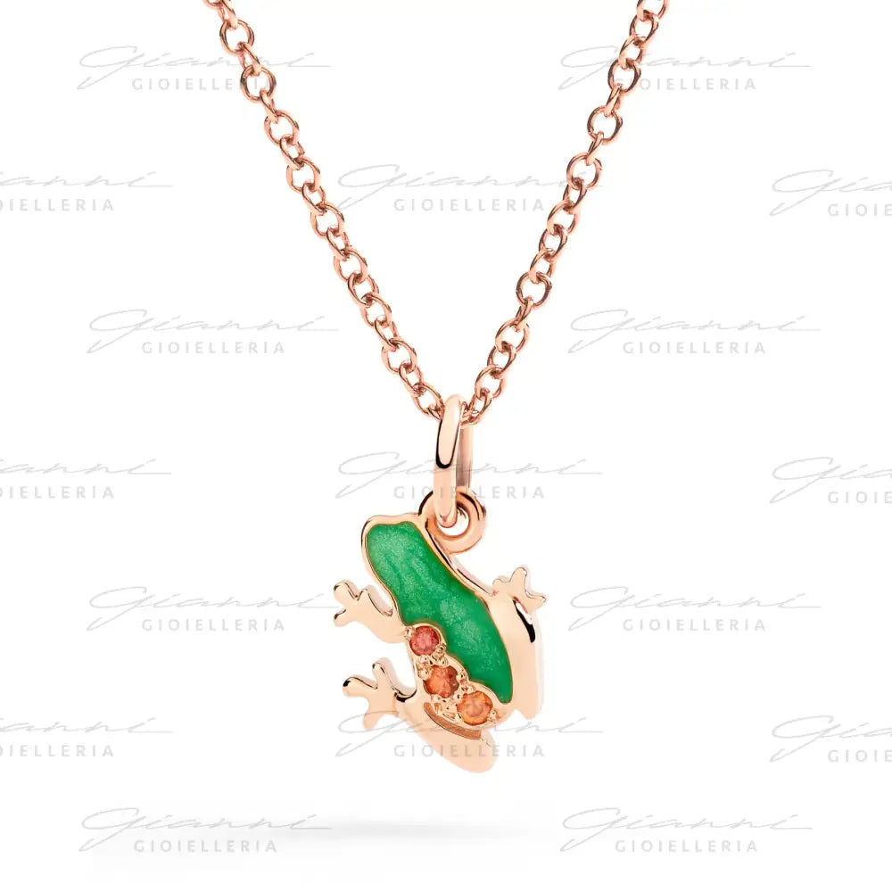 CIONDOLO DoDo - Rana Oro Rosa Smalto e Zaffiri Charm