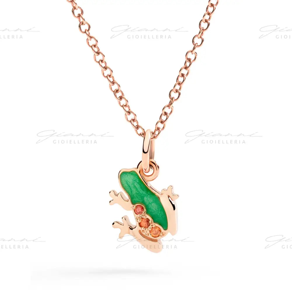 CIONDOLO DoDo - Rana Oro Rosa Smalto e Zaffiri Charm