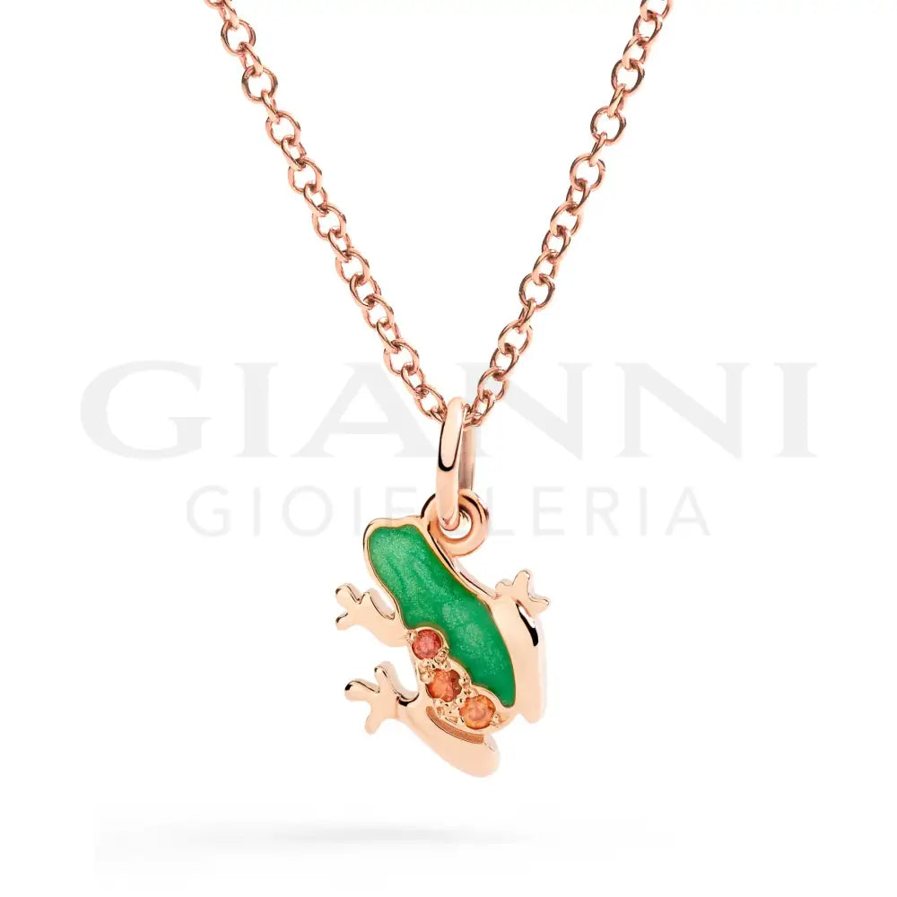 CIONDOLO DoDo - Rana Oro Rosa Smalto e Zaffiri Charm