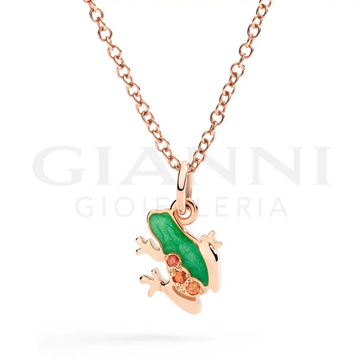 CIONDOLO DoDo - Rana Oro Rosa Smalto e Zaffiri Charm