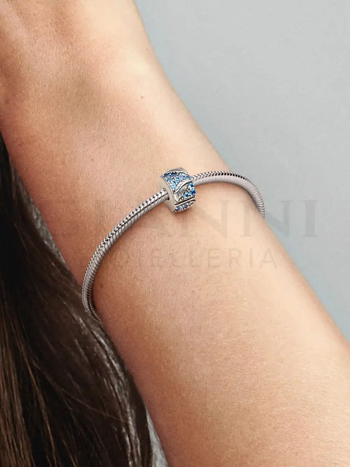 Clip Pandora - Piume e Pavè Blu Charm
