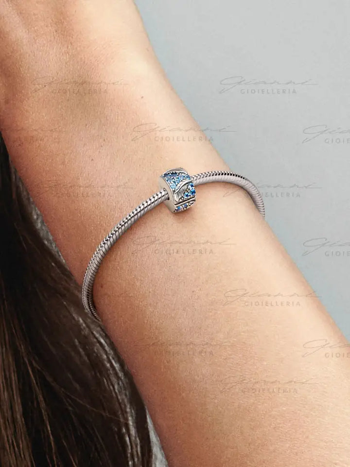 Clip Pandora - Piume e Pavè Blu Charm