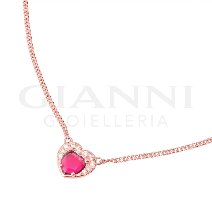 Collana DoDo - Cuore Oro Rosa Rubino sintetico & Diamanti Collane