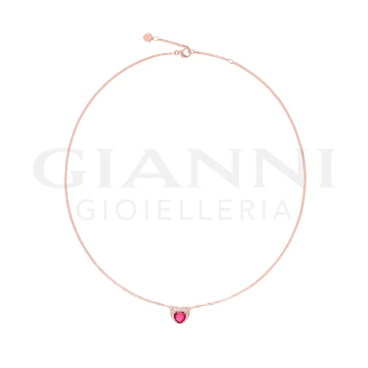 Collana DoDo - Cuore Oro Rosa Rubino sintetico & Diamanti Collane