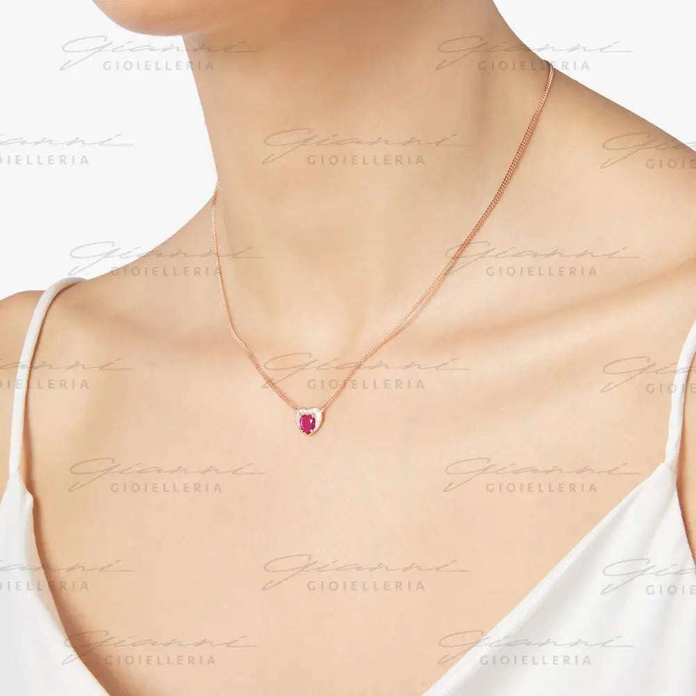 Collana DoDo - Cuore Oro Rosa Rubino sintetico & Diamanti Collane