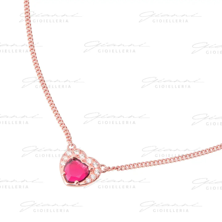 Collana DoDo - Cuore Oro Rosa Rubino sintetico & Diamanti Collane