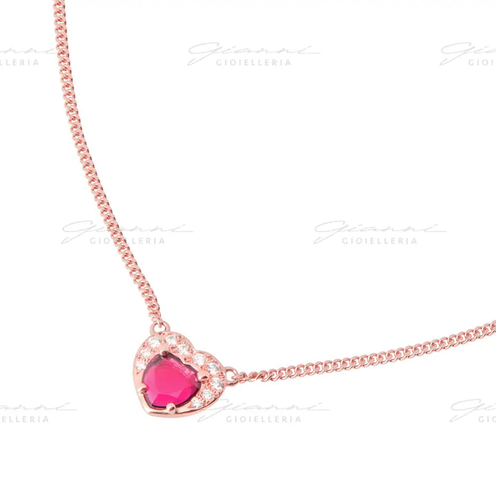 Collana DoDo - Cuore Oro Rosa Rubino sintetico & Diamanti Collane