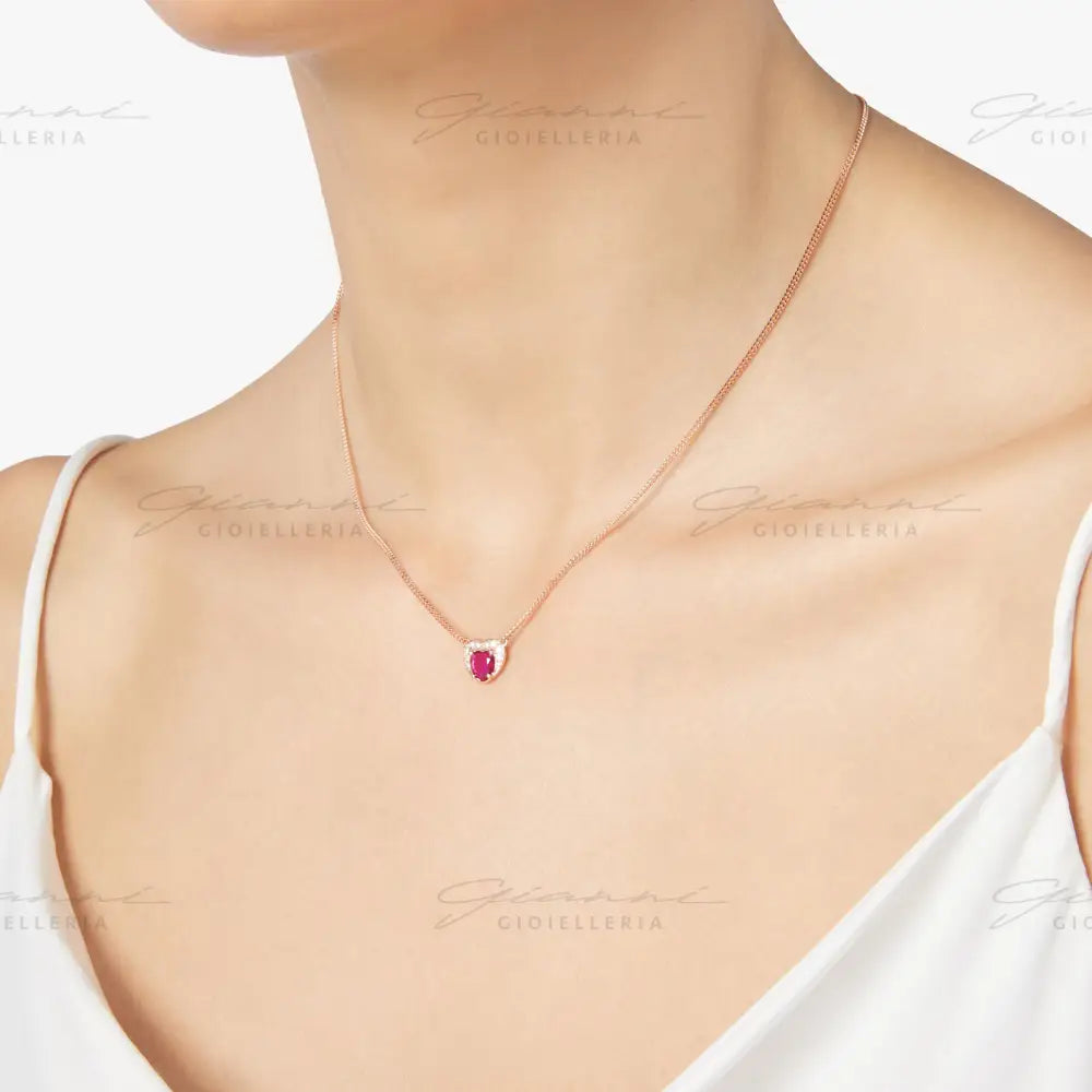Collana DoDo - Cuore Oro Rosa Rubino sintetico & Diamanti Collane