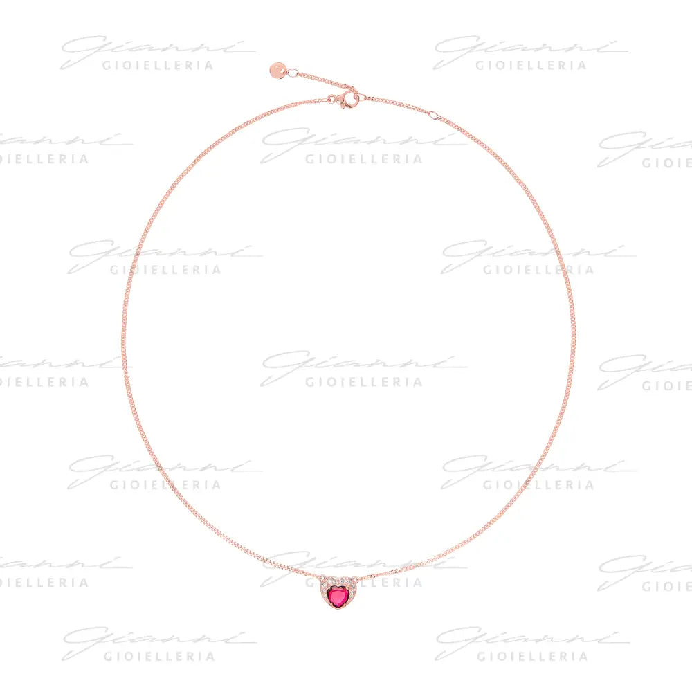 Collana DoDo - Cuore Oro Rosa Rubino sintetico & Diamanti Collane