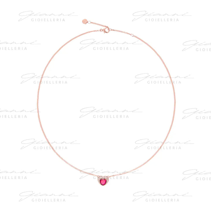 Collana DoDo - Cuore Oro Rosa Rubino sintetico & Diamanti Collane