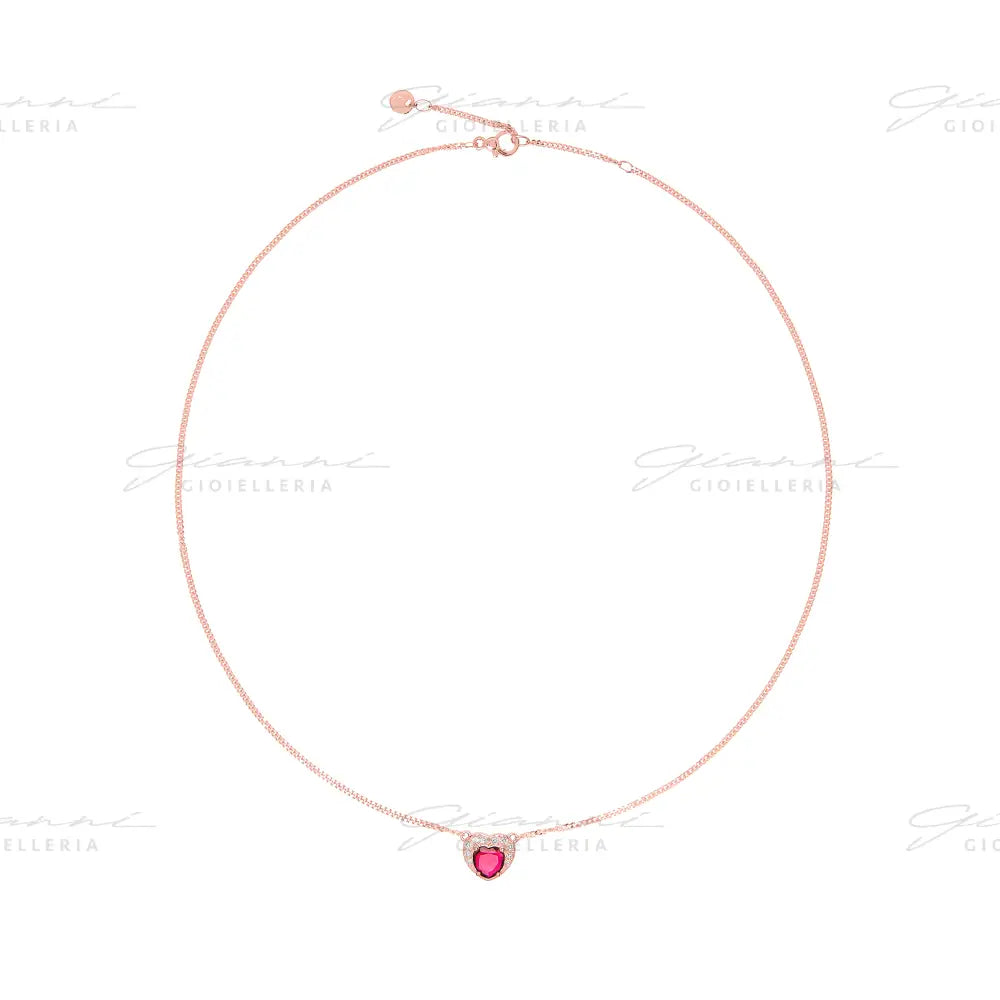 Collana DoDo - Cuore Oro Rosa Rubino sintetico & Diamanti Collane