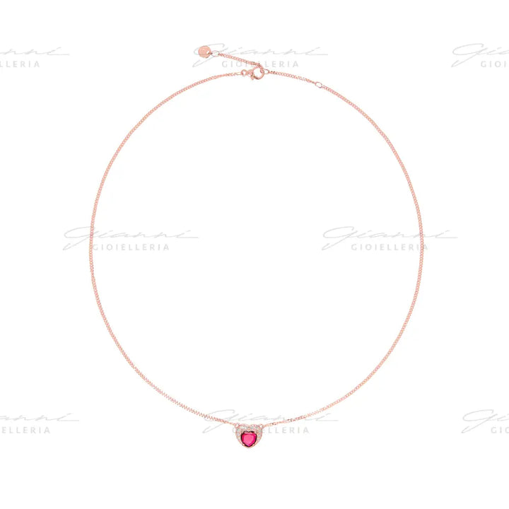 Collana DoDo - Cuore Oro Rosa Rubino sintetico & Diamanti Collane