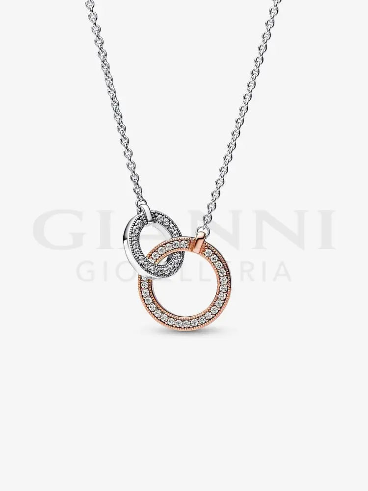 Collana Pandora - Cerchi Intrecciati Bicolore e Pavè 45 cm Collane