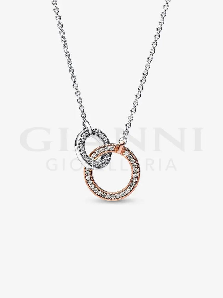 Collana Pandora - Cerchi Intrecciati Bicolore e Pavè 45 cm Collane