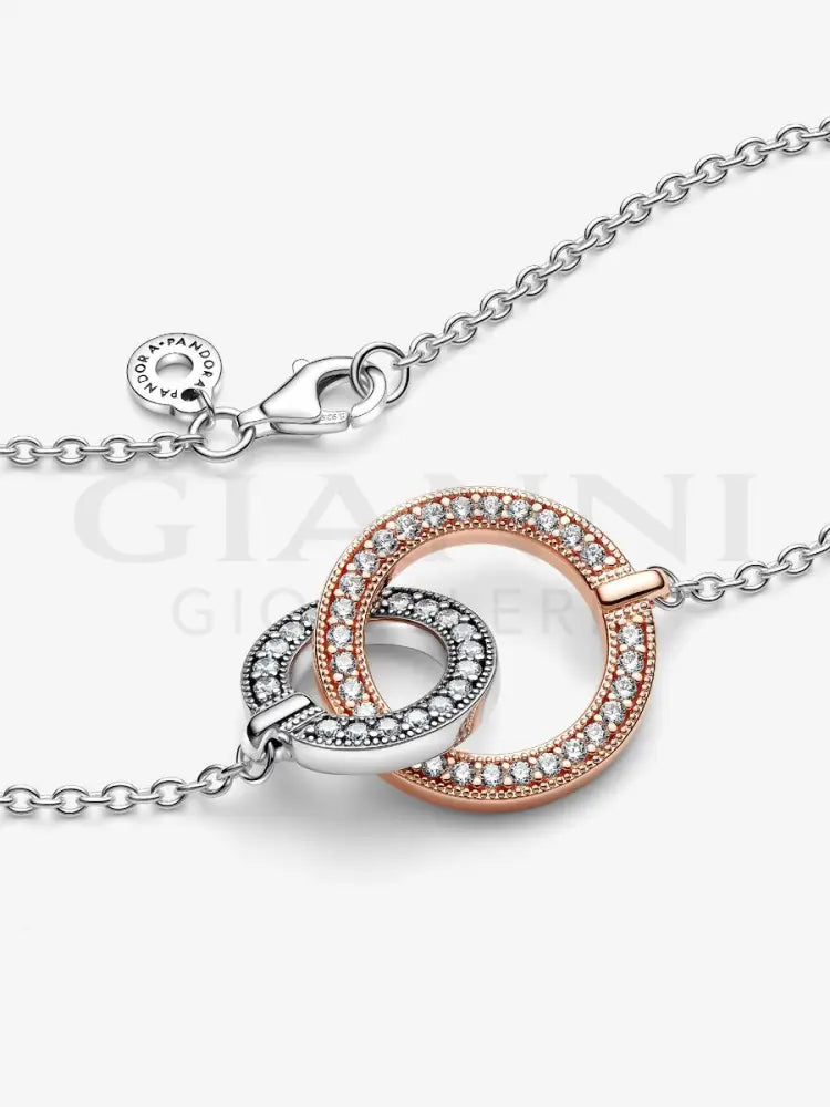 Collana Pandora - Cerchi Intrecciati Bicolore e Pavè 45 cm Collane