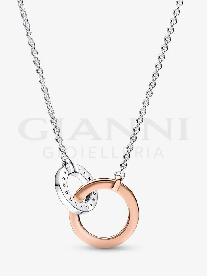 Collana Pandora - Cerchi Intrecciati Bicolore e Pavè 45 cm Collane