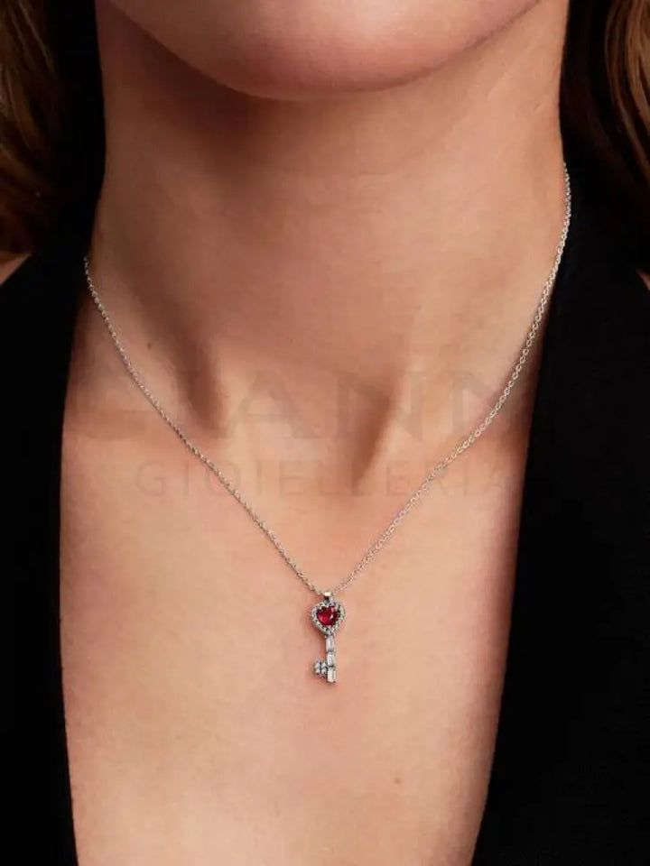 Collana Pandora - Chiave con Cuore Rosso 45 cm Collane