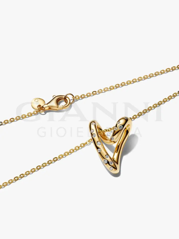 Collana Pandora - Cuore Linea Sinuosa con Pietre Luminose - 60 cm - Collane