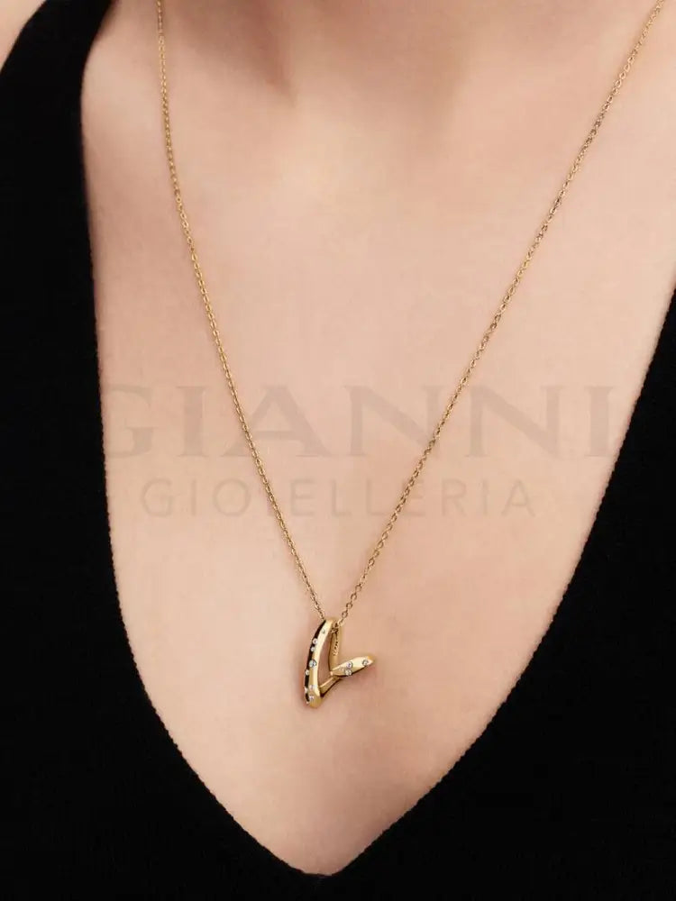 Collana Pandora - Cuore Linea Sinuosa con Pietre Luminose - 60 cm - Collane
