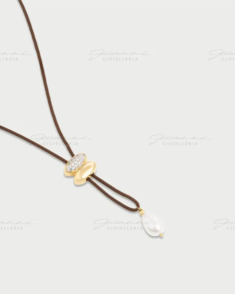 Collana Rue Des Mille - Tessuto saliscendi Perla oro giallo Collane