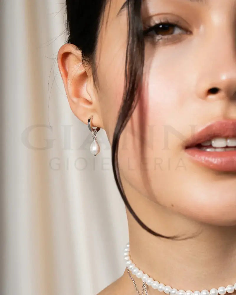 Coppia Di Orecchini Rue Des Mille - Mini Hoop Pearl Drop - Orecchini