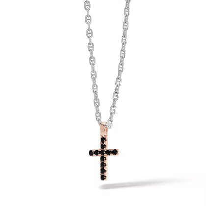 Girocollo Comete - Croce in Argento Rosè con Zirconi Neri Small
