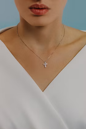 Girocollo Comete - Croce con Diamanti in Oro Bianco