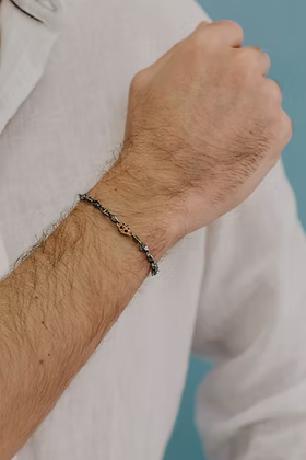 Bracciale Comete - Argento Brunito e Oro Rosè con Zirconi
