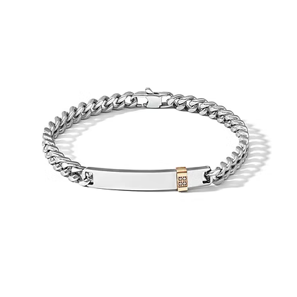 Bracciale Comete - Acciaio Lucido con Piastra Rosé e Diamanti Bianchi
