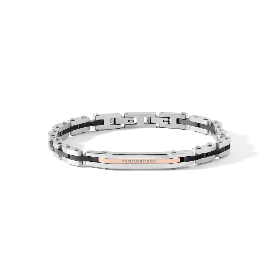 Bracciale Comete - Acciaio con Pvd Nero e Rosè e Diamanti