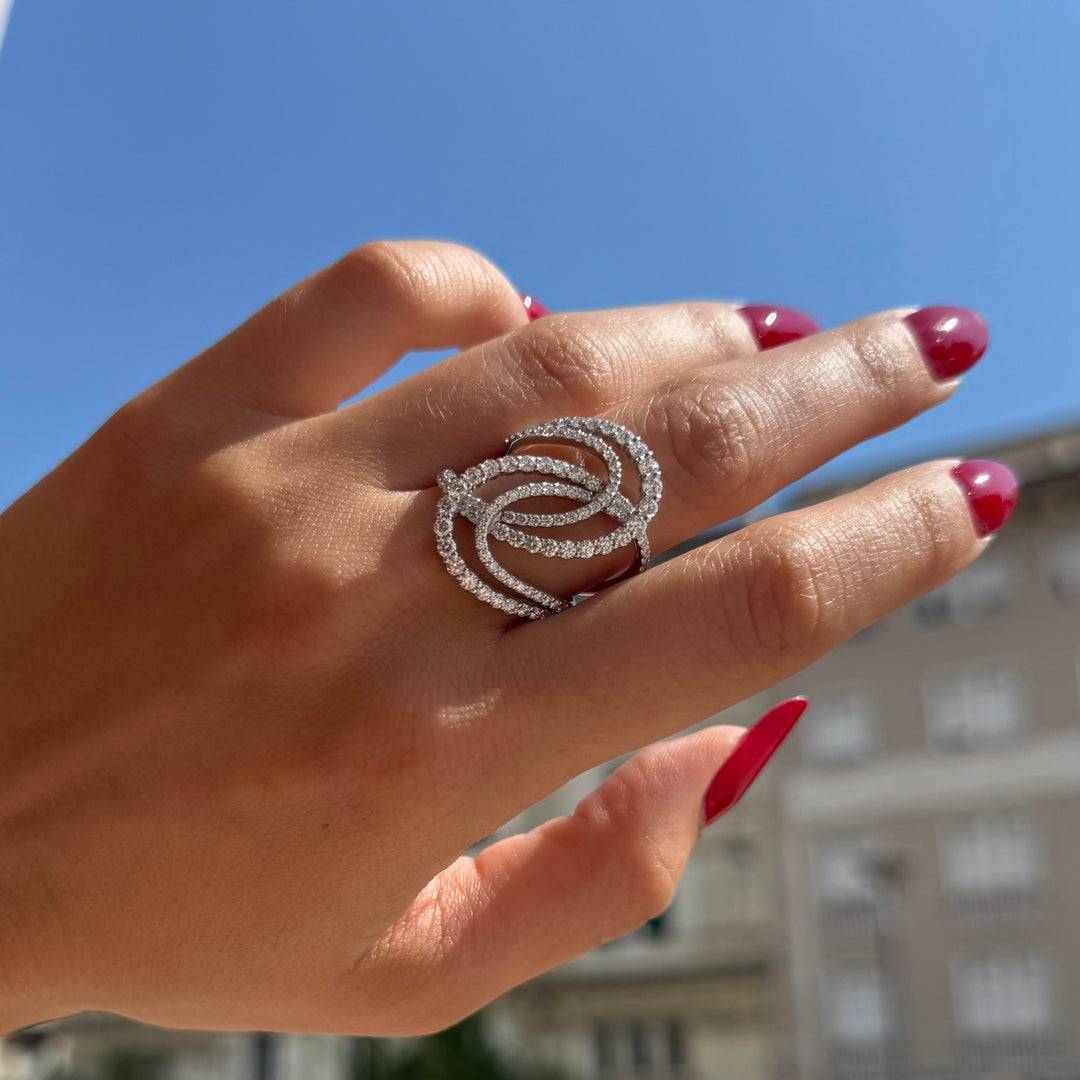 Anello Crivelli - Intreccio in oro Bianco 18 kt con pavé di diamanti naturali
