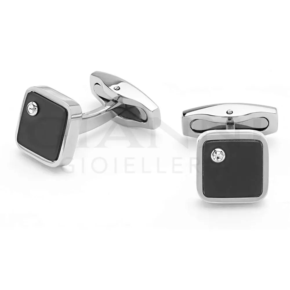 Gemelli Comete - Acciaio Lucido e Pvd Nero con Zircone - Gemelli da polso