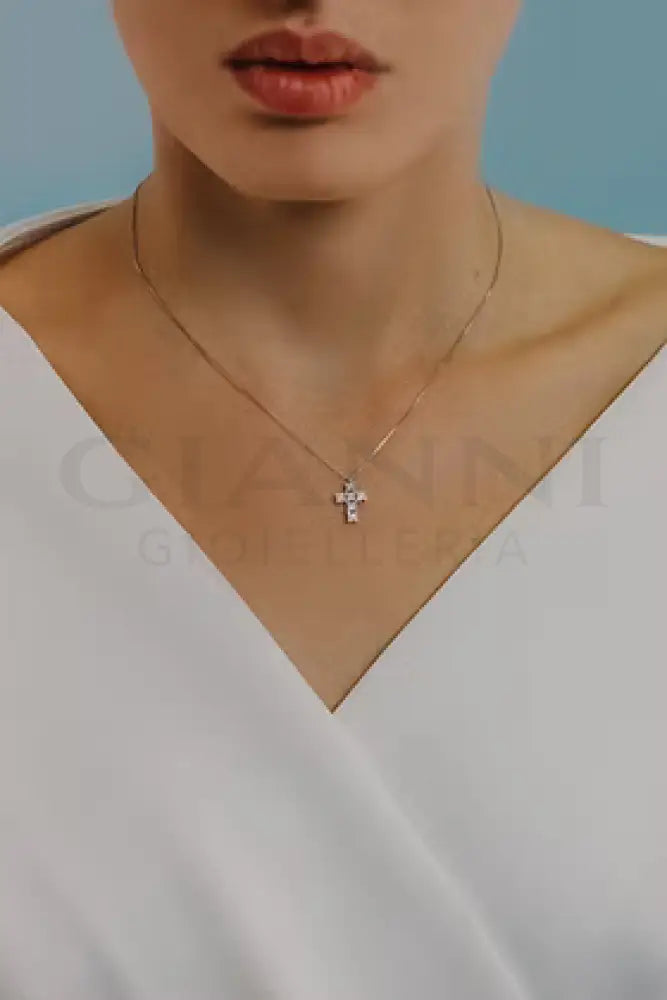 Girocollo Comete - Croce con Diamanti in Oro Bianco - Collane