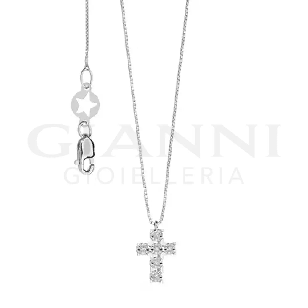 Girocollo Comete - Croce con Diamanti in Oro Bianco - Collane