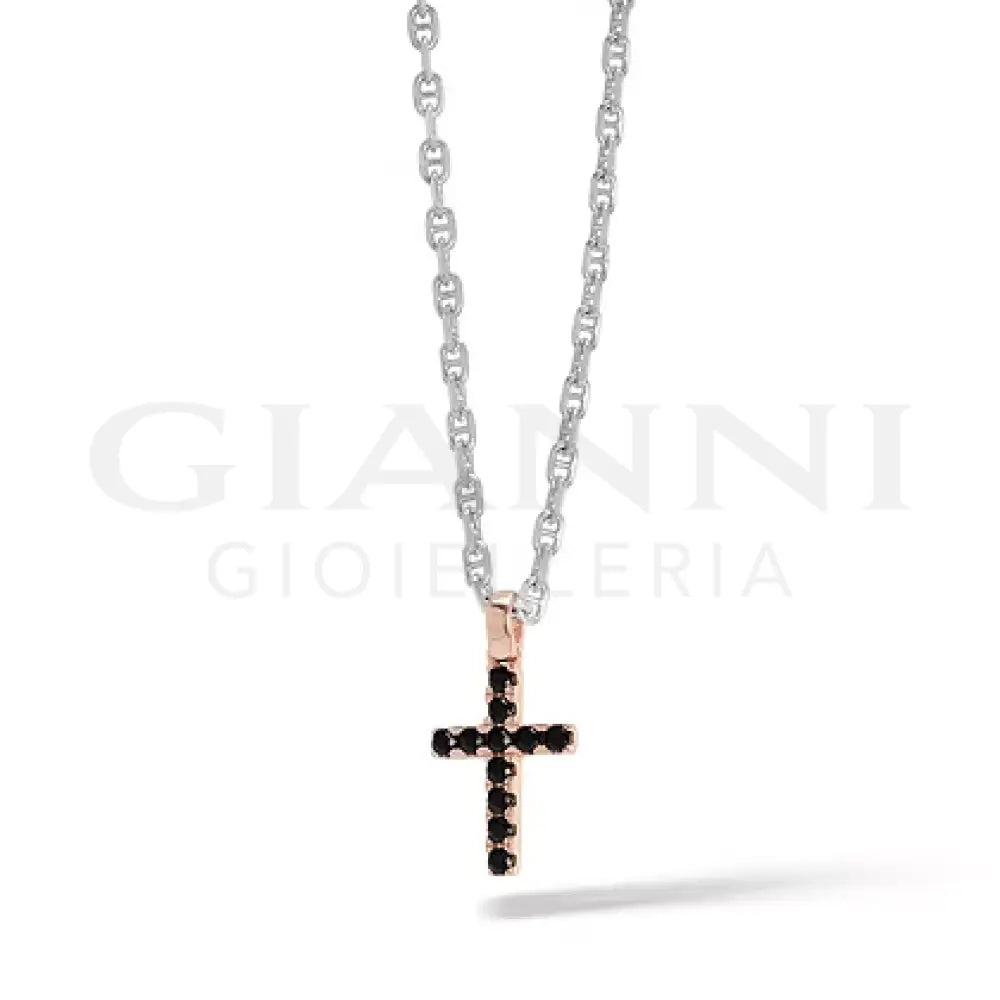 Girocollo Comete - Croce in Argento Rosè con Zirconi Neri Small - Collane