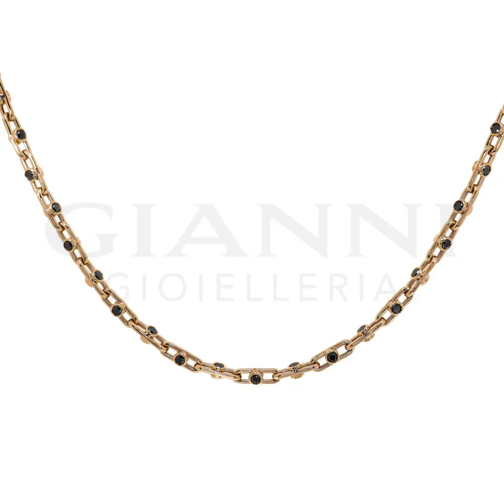 Girocollo Crivelli - Catena con Diamanti Neri in Oro Rosa - Collane