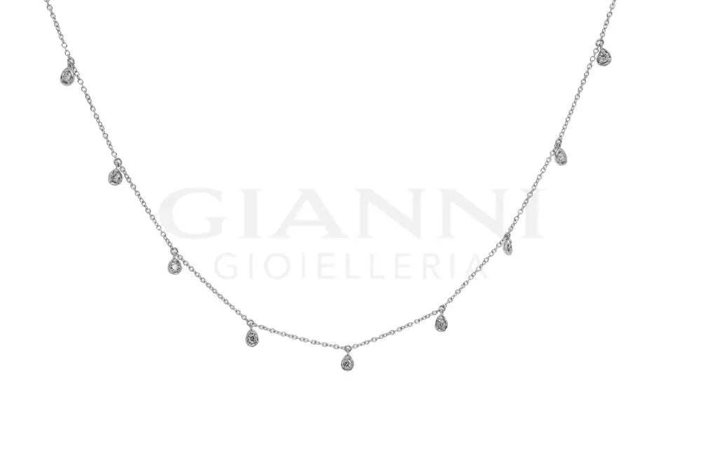 Girocollo Crivelli - Catenina con Diamanti Pendenti in Oro Bianco - Collane