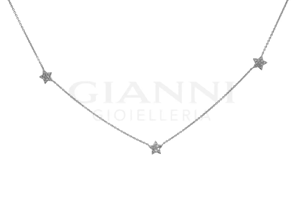 Girocollo Crivelli - Catenina con Stelline e Pavé Diamanti in Oro Bianco - Collane
