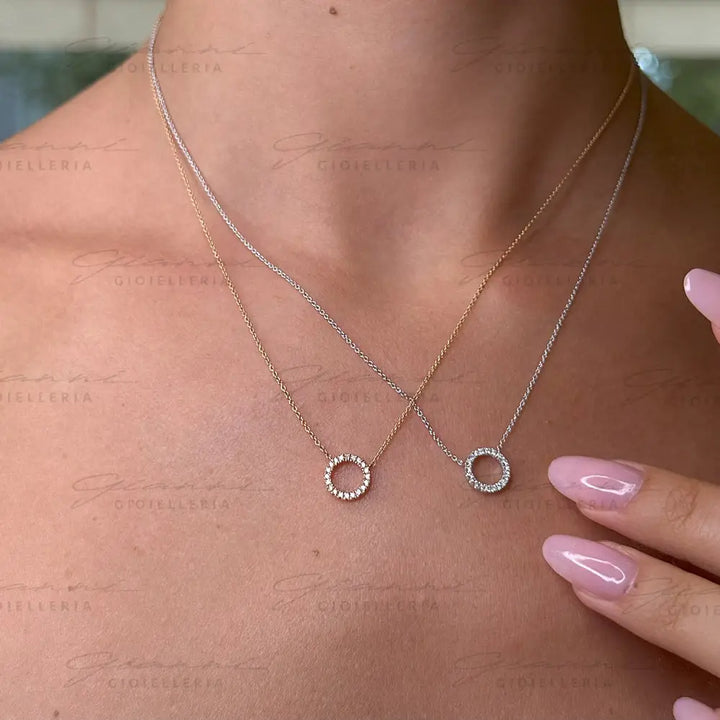 Girocollo Crivelli Cerchio in Oro Bianco con contorno di Diamanti Collane