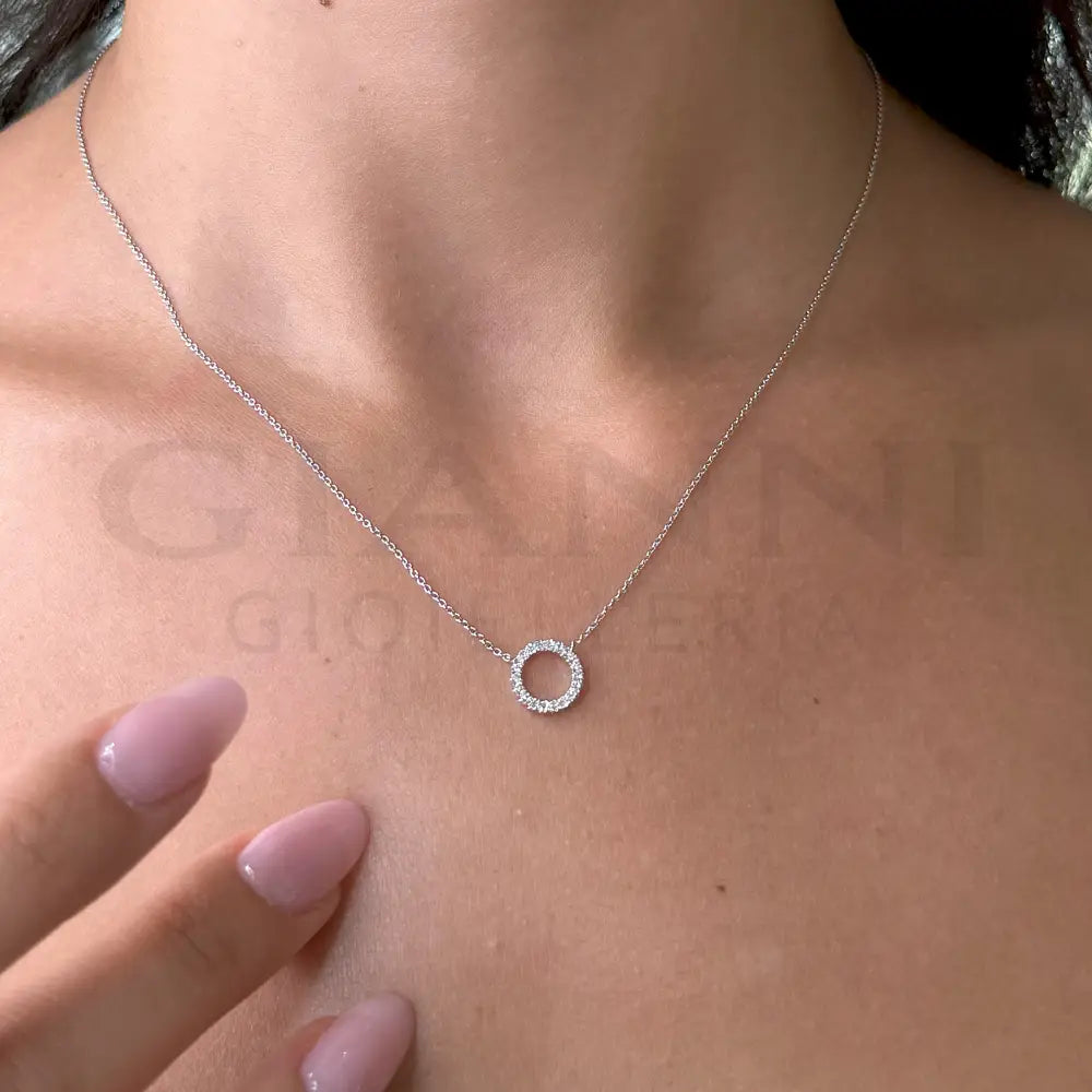 Girocollo Crivelli Cerchio in Oro Bianco con contorno di Diamanti Collane