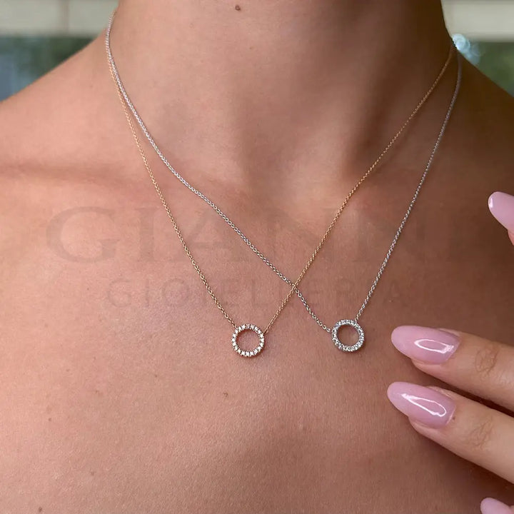 Girocollo Crivelli Cerchio in Oro Rosa con contorno di Diamanti Collane