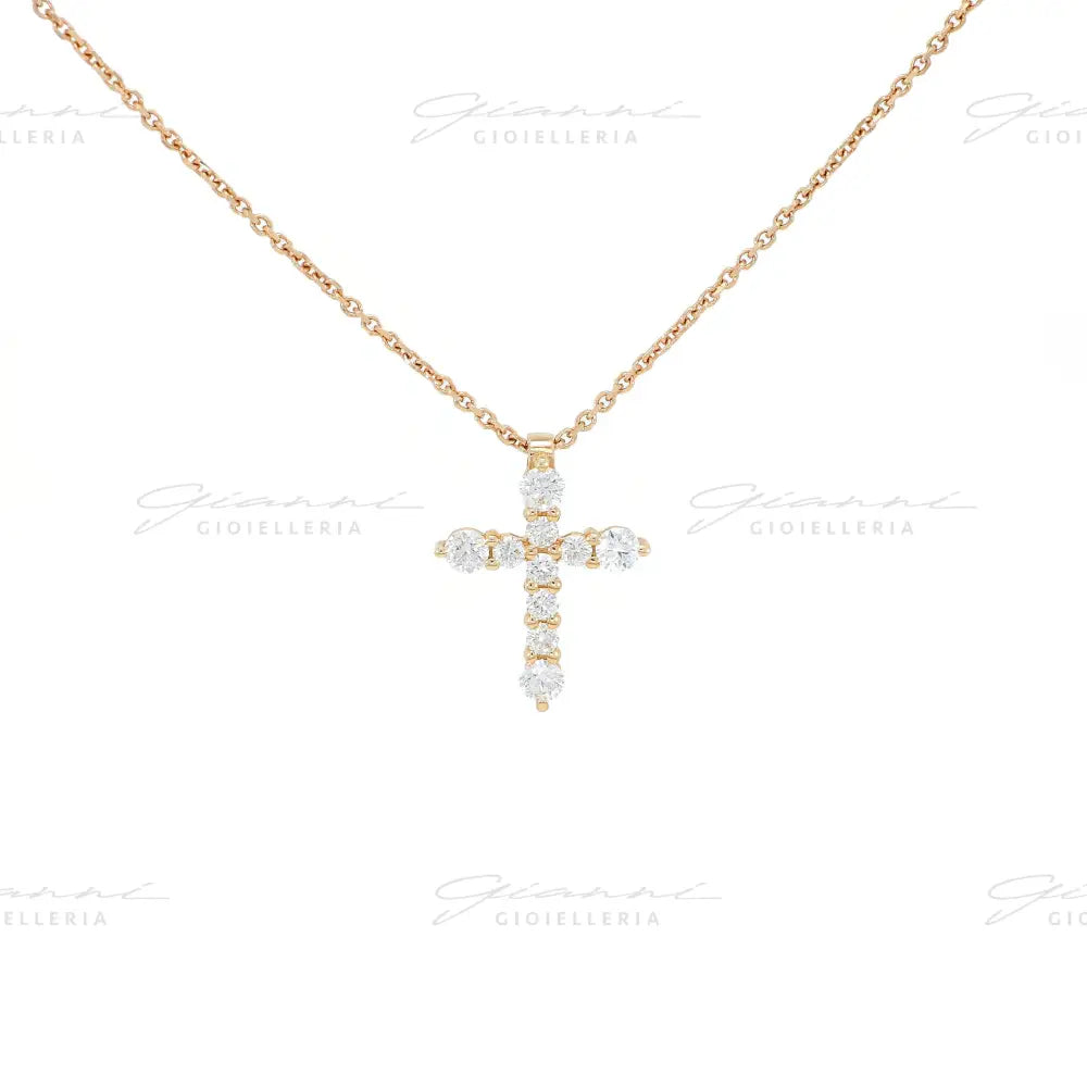 Girocollo Crivelli Croce con Diamanti in Oro Rosa Collane